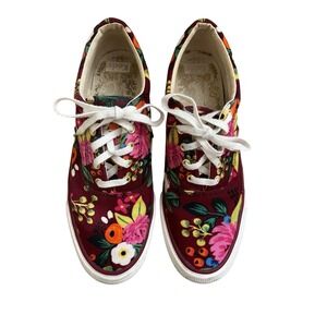 Women's Red Floral Keds Size 7.5 Lace Up Sneakers Rifle Paper Co Limited Edition